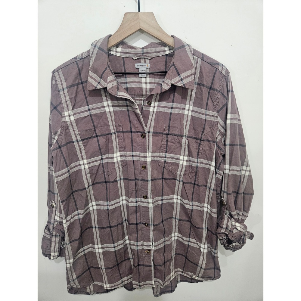 Carhartt Women XL 16/18 Plaid Button Down Shirt Roll Tab Workwear Western